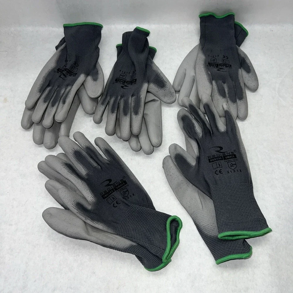 Radians RWG14S 13 Gauge Gray Polyester Shell PU Palm Coated Gloves, S 5 Pair lot